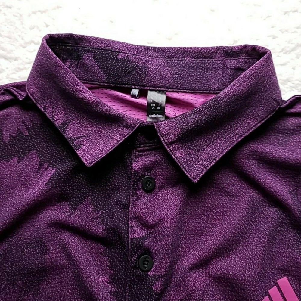 Adidas Golf Polo Shirt Mens‎ L Purple Graphic Heritage Club Logo Knit Top